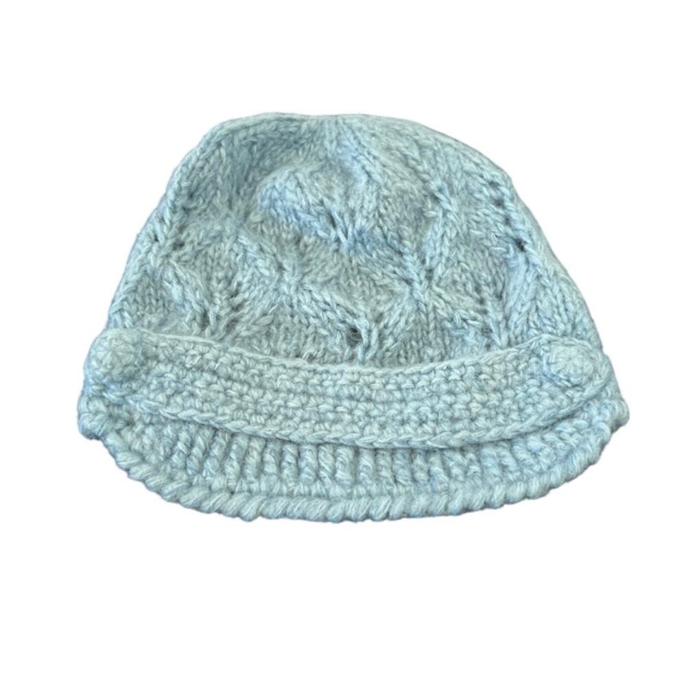 Coal Acrylic Hand Knitted Light Blue Beanie Hat with Cable Pattern Warm Cozy